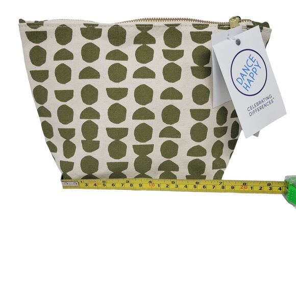 Dance Happy Geometric Print Canvas Zip Pouch Bag Army Green NEW MSRP $48 - Picture 6 of 10